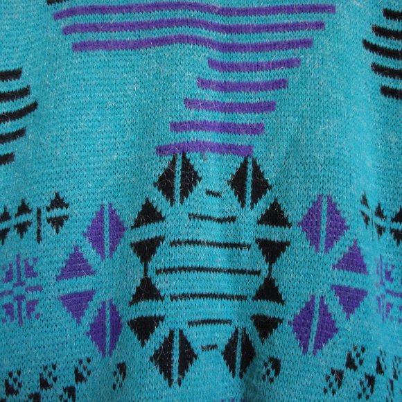 Vintage Green Purple Black Unbranded Geometric Shoulder Pads Crewneck Sweater - Picture 4 of 11
